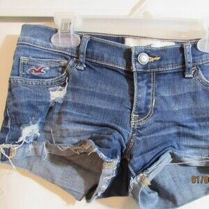 HOLLISTER SHORT SHORTS JEAN DISTRESSED SIZE 1 W 25 LOGO DESIGN POCKETS